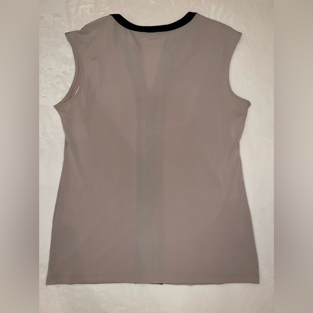 Calvin Klein Taupe Sleeveless Blouse Faux Leather Trim & Chain Detail – Size M - Picture 3 of 7
